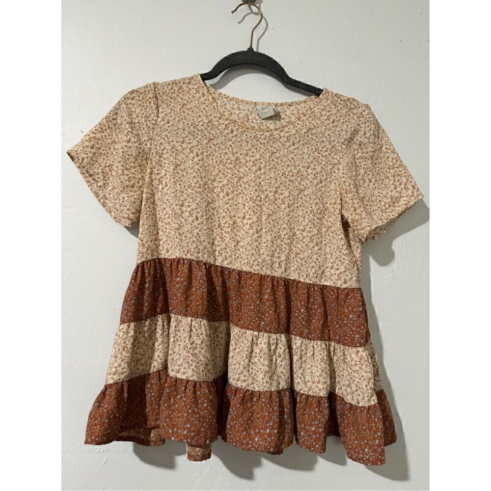 Paper crane tiered Dainty ditzy floral print babydoll top XS